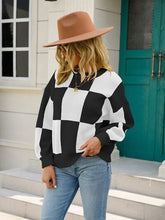 Load image into Gallery viewer, Checkered Round Neck Dropped Shoulder Sweater