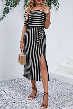 Load image into Gallery viewer, Slit Off-Shoulder Tie-Waist Midi Dress