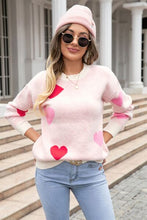 Load image into Gallery viewer, Heart Round Neck Droppped Shoulder Sweater