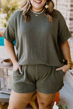 Load image into Gallery viewer, Plus Size Round Neck Top and Pocketed Shorts Set