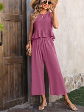 Load image into Gallery viewer, Ruffled Round Neck Tank and Pants Set