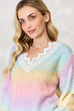 Load image into Gallery viewer, BiBi Rainbow Gradient Crochet Deetail Sweater