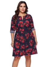 Load image into Gallery viewer, Plus Size Floral Print Half Zip Up Dress