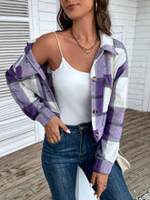 Load image into Gallery viewer, Plaid Button Up Drop Shoulder Cropped Jacket