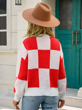 Load image into Gallery viewer, Checkered Round Neck Dropped Shoulder Sweater