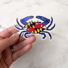 Load image into Gallery viewer, Maryland Blue Glitter Crab Flag Flower Sticker