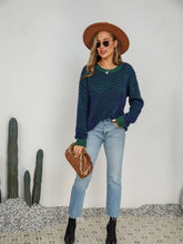 Load image into Gallery viewer, Striped Round Neck Dropped Shoulder Sweater