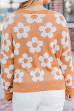 Load image into Gallery viewer, Flower Round Neck Dropped Shoulder Sweater