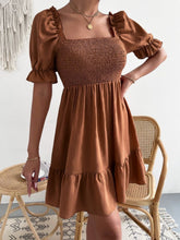 Load image into Gallery viewer, Smocked Square Neck Short Sleeve Dress
