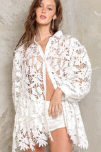 Load image into Gallery viewer, POL Lace Crochet Balloon Sleeve Button Down Shirt
