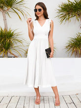 Load image into Gallery viewer, Pleated V-Neck Sleeveless Midi Dress