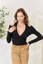Load image into Gallery viewer, Culture Code Full Size Ribbed Surplice Cold Shoulder Top