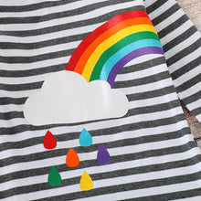 Load image into Gallery viewer, Girls Rainbow Graphic Striped Long Sleeve Dress
