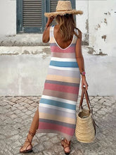 Load image into Gallery viewer, Slit Striped Round Neck Sleeveless Dress