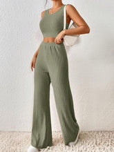 Load image into Gallery viewer, Ribbed Round Neck Tank and Pants Sweater Set