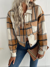 Load image into Gallery viewer, Plaid Button Up Drop Shoulder Cropped Jacket