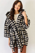 Load image into Gallery viewer, J.NNA Fuzzy Plaid Waist Tie Hooded Robe Cardigan