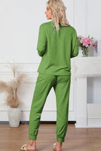 Load image into Gallery viewer, Round Neck Top and Drawstring Pants Lounge Set