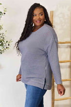 Load image into Gallery viewer, Basic Bae Waffle-Knit Round Neck Long Sleeve Slit Sweatshirt