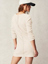 Load image into Gallery viewer, Waffle-Knit Round Neck Long Sleeve Sweater