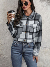 Load image into Gallery viewer, Plaid Button Up Drop Shoulder Cropped Jacket