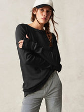 Load image into Gallery viewer, Waffle-Knit Round Neck Long Sleeve Sweater