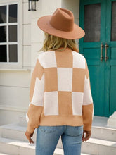 Load image into Gallery viewer, Checkered Round Neck Dropped Shoulder Sweater