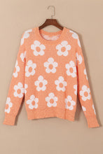 Load image into Gallery viewer, Flower Round Neck Dropped Shoulder Sweater