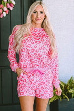 Load image into Gallery viewer, Full Size Leopard Round Neck Top and Tied Shorts Set