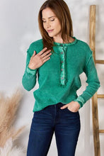 Load image into Gallery viewer, Zenana Washed Half Button Exposed Seam Waffle Top
