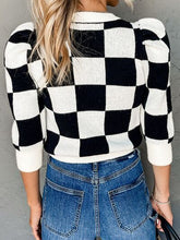 Load image into Gallery viewer, Plaid Round Neck Three-Quarter Sleeve Sweater
