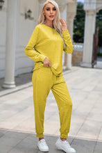 Load image into Gallery viewer, Round Neck Top and Drawstring Pants Lounge Set