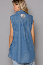 Load image into Gallery viewer, POL Button Down Sleeveless Striped Denim Shirt
