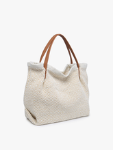 Load image into Gallery viewer, Boho Printed Cotton Tote w/ Zip Top: Beige/White
