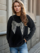 Load image into Gallery viewer, Sequin Bow Round Neck Long Sleeve Sweater
