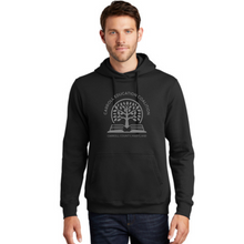 Load image into Gallery viewer, Carroll education coalition- black hooded sweatshirt with gray design
