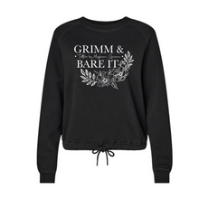 Load image into Gallery viewer, Grimm &amp; Bare It- black crop tie front sweatshirt- white floral
