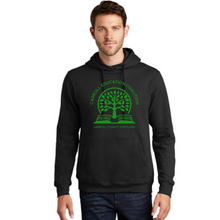 Load image into Gallery viewer, Carroll education coalition- black hooded sweatshirt with green design
