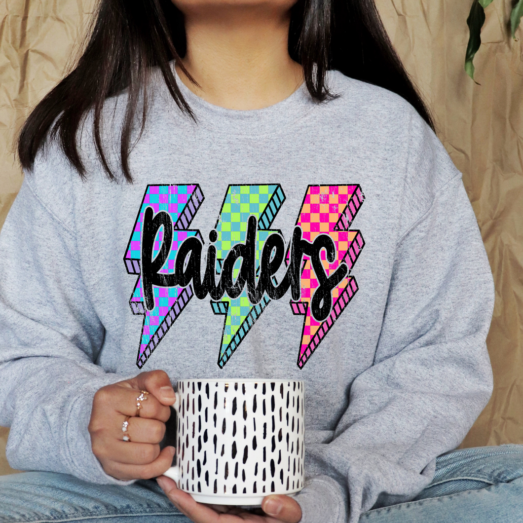 Sykesville Raiders lightning-  tee, long sleeve, hoodie, crewneck-gray