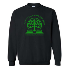 Load image into Gallery viewer, Carroll education coalition- black crewneck sweatshirt with green design
