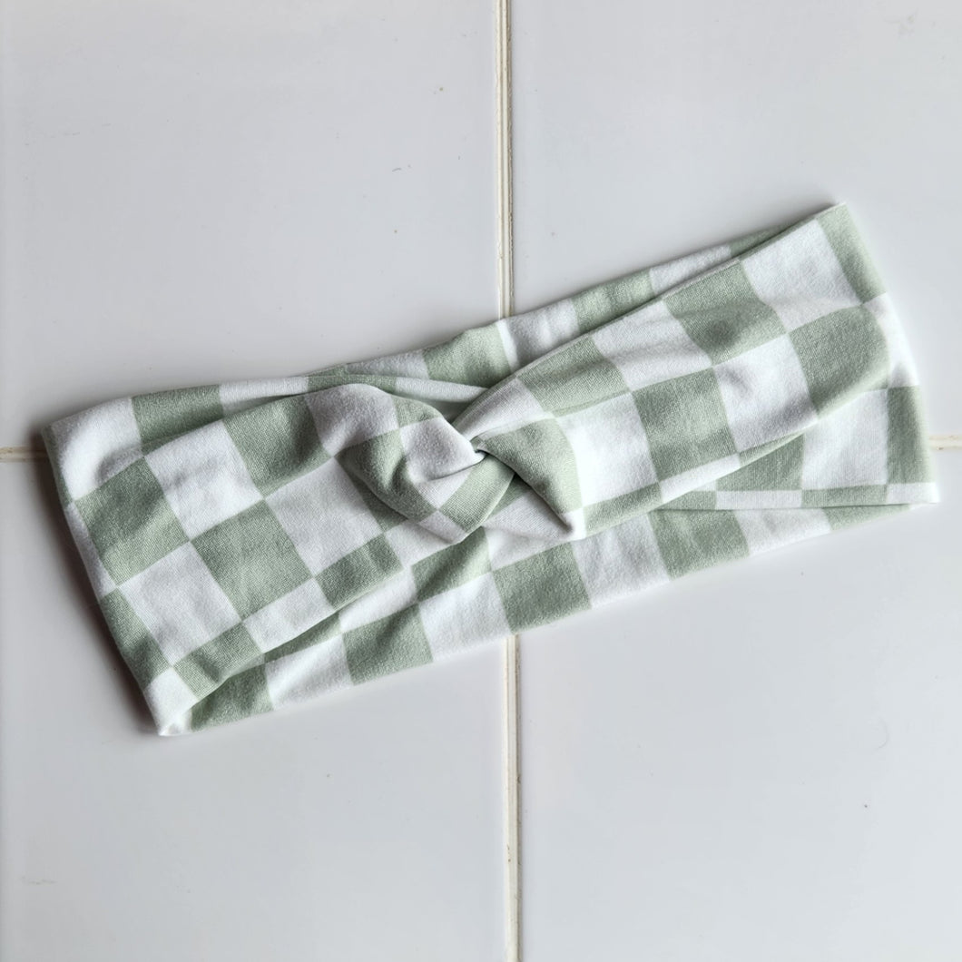 Green Checkered Soft Stretch Headband