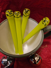 Load image into Gallery viewer, Handmade Fused Glass Drink Stirrers - Grinch - Set of 2
