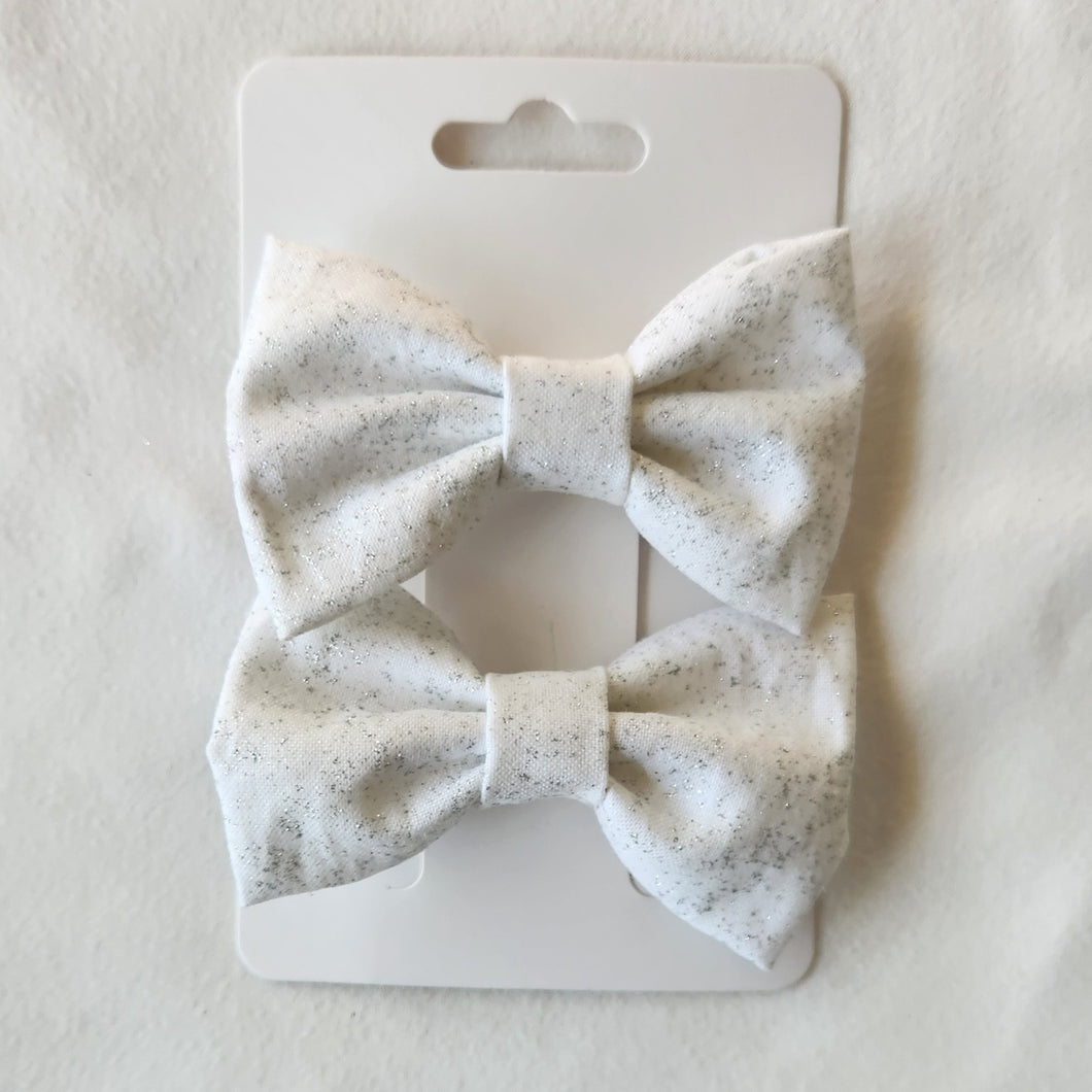 White Glitter Tiny Bow Two Pack