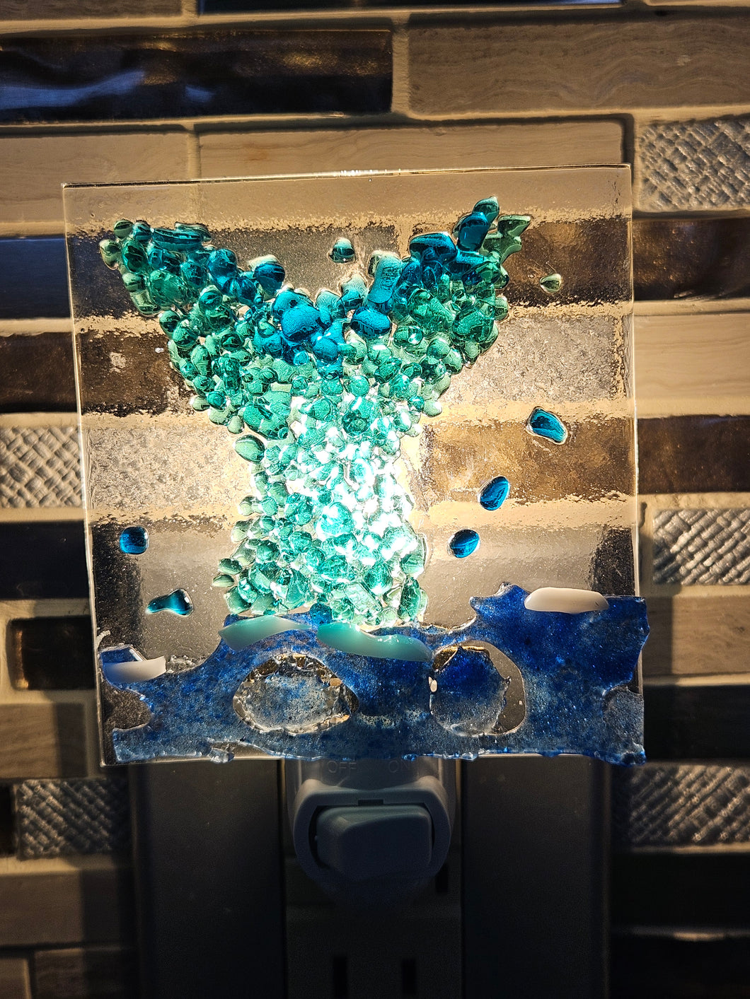 Fused Glass Crushed Glass Night Light - Mermaid Tail