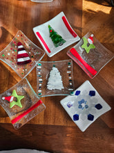 Load image into Gallery viewer, Fused Glass 6" Square Holiday Dish w/2 hand soaps

