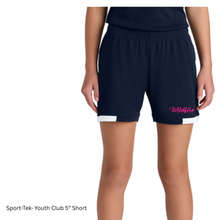 Load image into Gallery viewer, CCSC-WILDFIRE TEXT - Sport-Tek® Youth Club 5” Short -Navy + Pink
