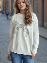 Load image into Gallery viewer, Sequin Bow Round Neck Long Sleeve Sweater
