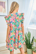 Load image into Gallery viewer, First Love Ruffled Printed Notched Cap Sleeve Dress
