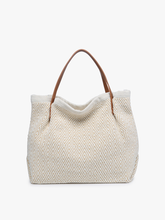 Load image into Gallery viewer, Boho Printed Cotton Tote w/ Zip Top: Beige/White
