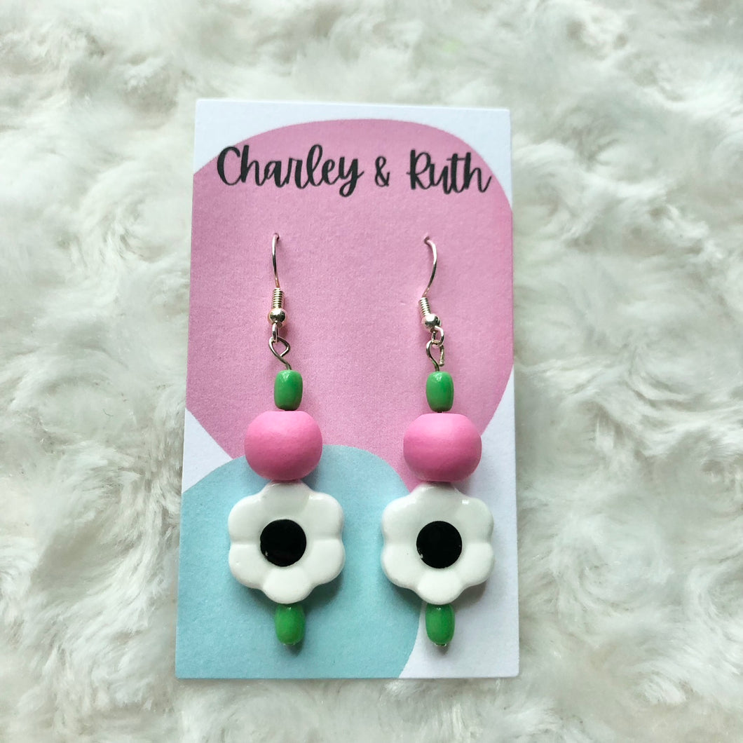 Black and White Daisy Earrings